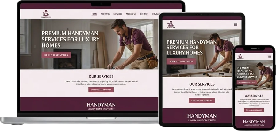 Handyman company website on laptop, tablet and phone