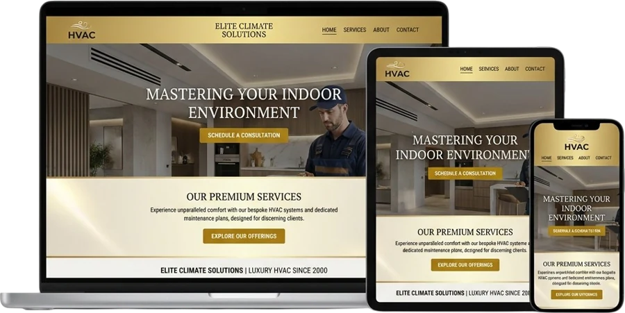 HVAC company website on laptop, tablet and phone